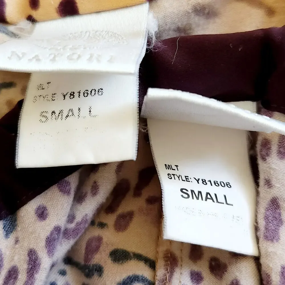 NATORI 2 pc leopard animal print silky lounge pajama pjs set crop pants top Sz S - Picture 8 of 10